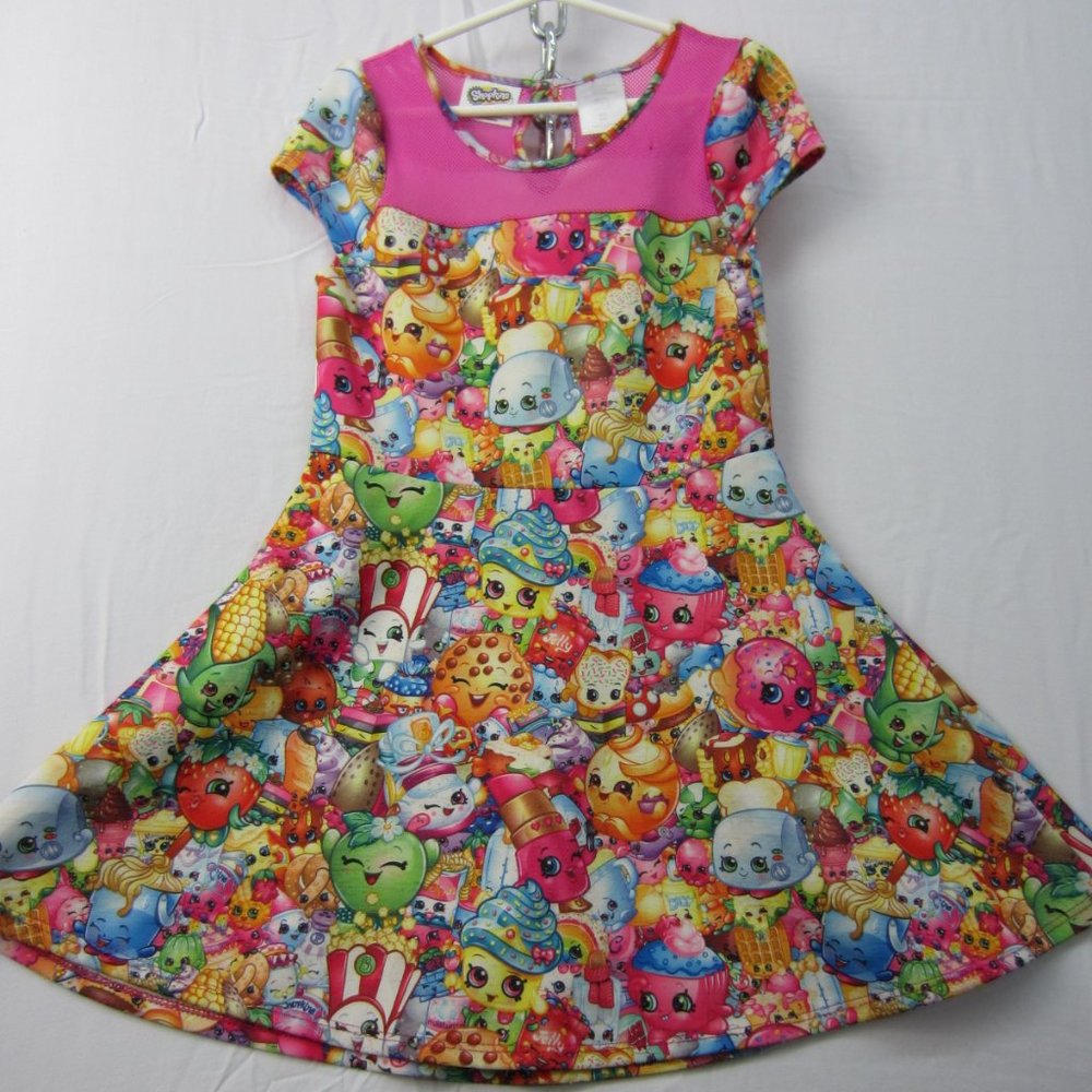 Girls fit to flare Shopkins dress size 6/6X Pink Mesh Neckline